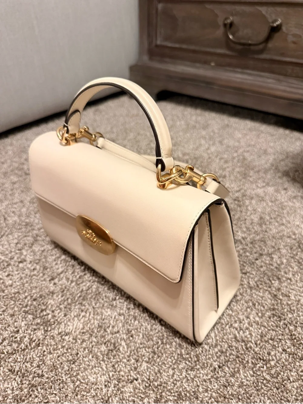 Coach Cream Leather Top-Handle Satchel with Gold Hardware